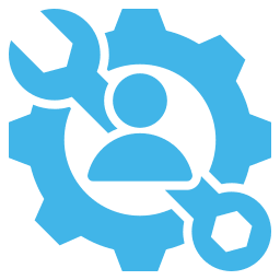 Gear and wrench with a person icon symbolizing maintenance Gear and wrench with a person icon symbolizing maintenance